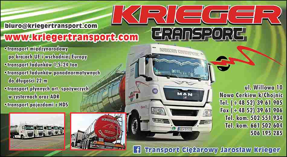 KRIEGER TRANSPORT" MIĘDZYNARODOWY I KRAJOWY - transport w cysternach i ADR CHOJNICE transport w cysternach i ADR CHOJNICE